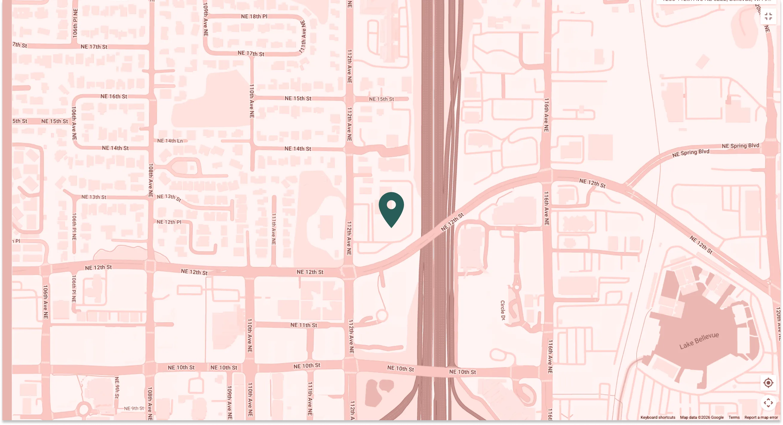 Map showing location of Sunrise Dental of Bellevue at 1200 112th Aven NE #C222, Bellevue, Washington 98004